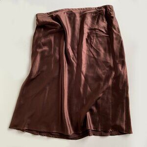 Vintage Perry Ellis Chocolate Minimalist Classic Silk Skirt Size 12